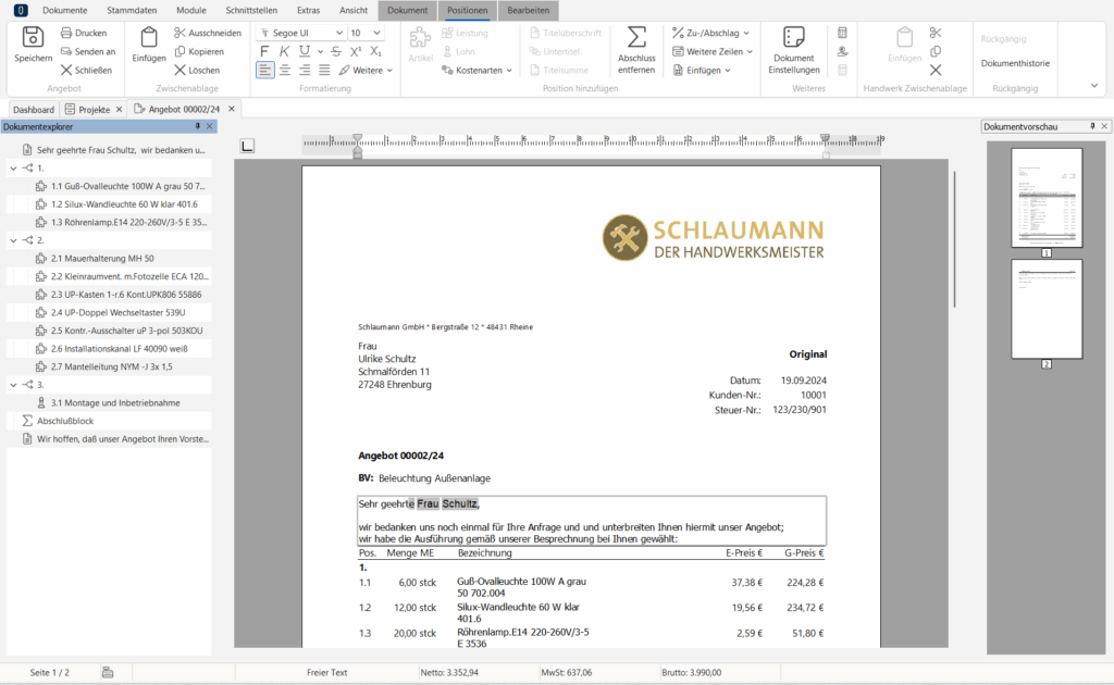 Produktbild smarthandwerk pro: Arbeiten im Dokument